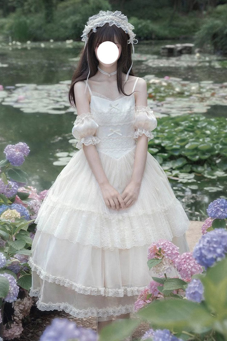 Ivory Tower Multi-layer Ruffle Embroidery Sweet Elegant Lolita Jsk Dress (Long Version) - Ivory - 1