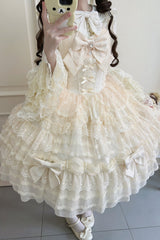 Beige [Dream Prologue] Doll Multi-Layered Bowknot Lace Sweet Princess Lolita Dress - Product - 4