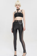 Black Punk Hollow Sling Halter Neck Metal Ring Decoration Women's Vest - Product - 6