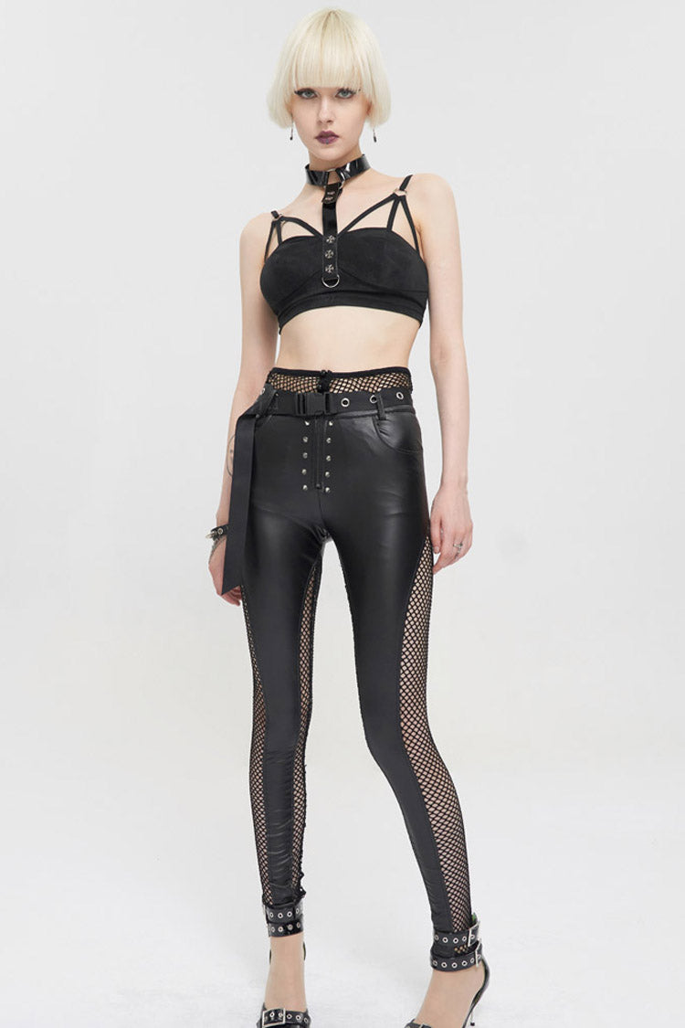 Black Punk Hollow Sling Halter Neck Metal Ring Decoration Women's Vest - Product - 6