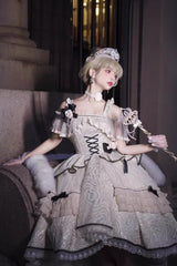 Ivory/Black [Tycoon's Daughter] Ruffle Bowknot Sweet Elegant Princess Lolita Jsk Dress - Product - 2