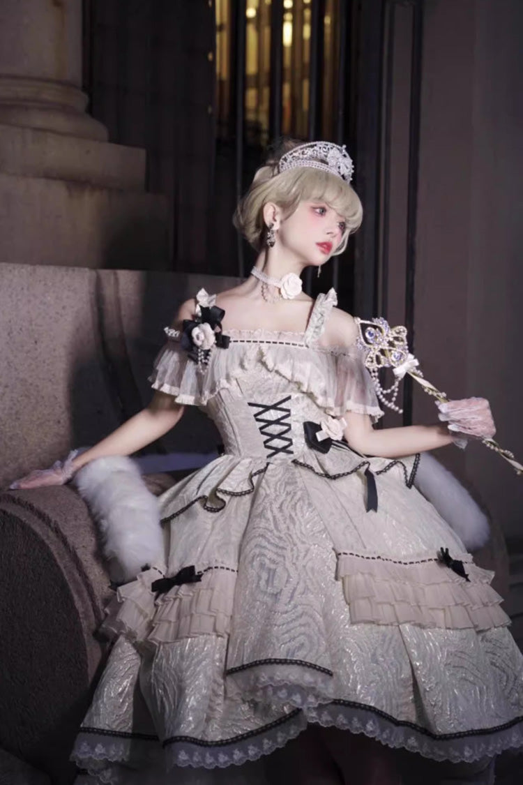 Ivory/Black [Tycoon's Daughter] Ruffle Bowknot Sweet Elegant Princess Lolita Jsk Dress - Product - 2