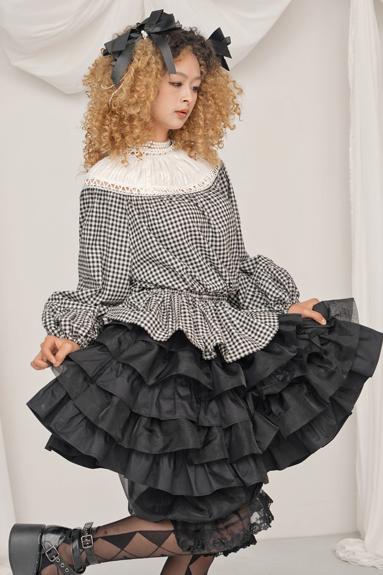 Black/White Round Collar Long Sleeves Printed Classic Ouji Lolita Pumpkin Shorts Set - Product - 9