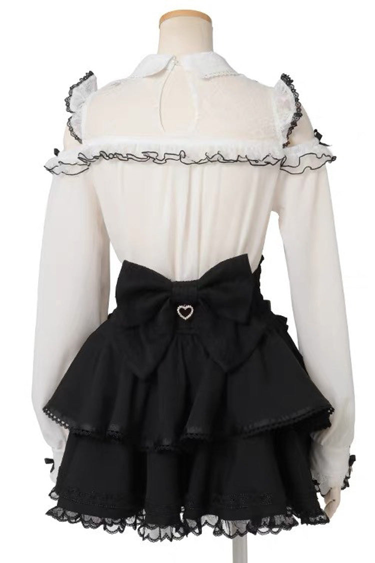Sweet Lapel Collar Off Shoulder Long Sleeves Bow Spliced Lace Plus Size Japanese Lolita Blouse 3 Colors - Product - 5