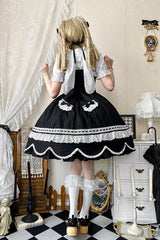 Black [Petal Bunny] Cotton Sleeveless Ruffled Bow Lace Sweet Elegant Lolita Jsk Dress - Product - 3