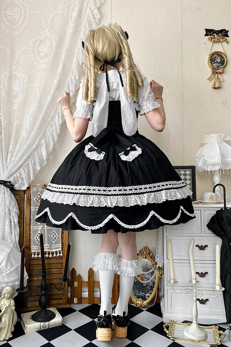 Black [Petal Bunny] Cotton Sleeveless Ruffled Bow Lace Sweet Elegant Lolita Jsk Dress - Product - 3