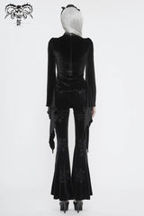 Black High Collar Front Chest Splice Mesh Embroidered Flare Sleeve Women's Gothic T-Shirt - Product - 8
