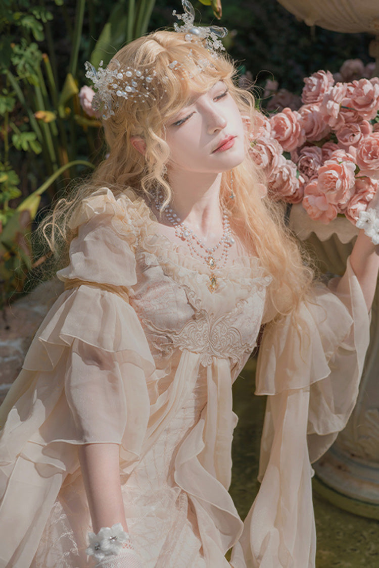 Pink [Bathing in the Light] Short Sleeves Ruffle Embroidery Lace Sweet Elegant Lolita Dress - Product - 8