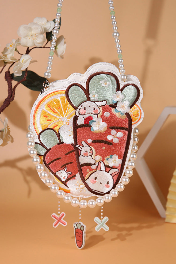 Multi-Color Rabbit Carrot Lemon Embroidery Sweet Lolita Crossbody Bag - Multi-Color - 1