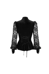 Black Velvet High Neck Lace Fake Bra Design Splicing Three-Dimensional Butterfly Mesh Women's Gothic Shirt - Product - 10
