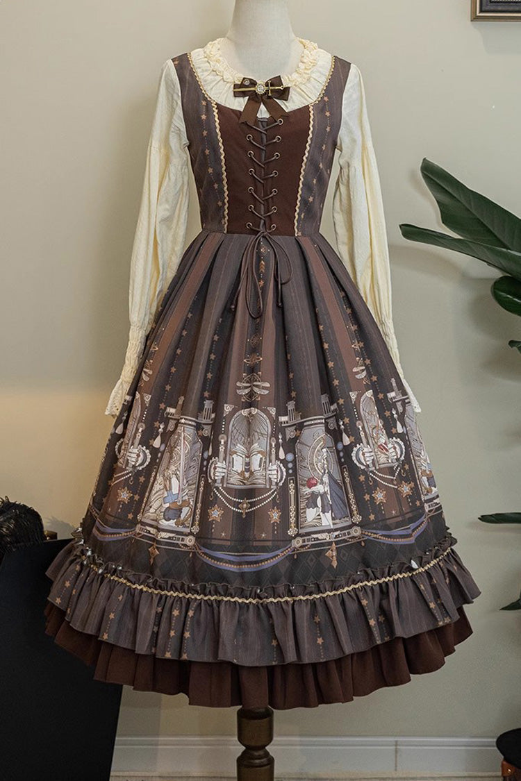 Demon Hunting Notes Long Lantern Sleeves Print Ruffle Sweet Elegant Lolita Dress 2 Colors - Product - 2