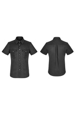 Black Lapel Collar Short Sleeves Men's Punk Blouse - Product - 5