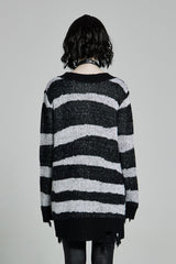 Striped Print Long Sleeves Mesh Ripped Women's Steampunk Knitted Sweater 2 Colors - Product - 3