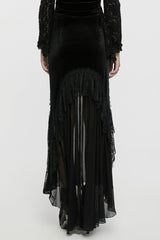 Black Ruffle Stitching Lace Women's Gothic Fishtailed Skirt - Product - 3