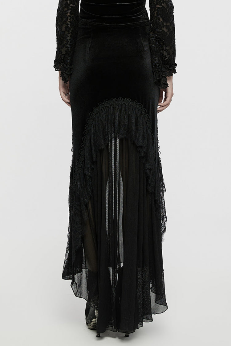 Black Ruffle Stitching Lace Women's Gothic Fishtailed Skirt - Product - 3