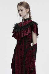 Red Sleeveless Ruffle Stitching Lace Women's Gothic Cape - Product - 2