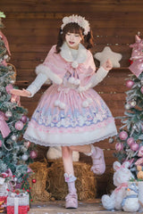 Pink [Snowball Wonderland] Print Merry Christmas Ruffle Bowknot Lace Sweet Lolita Jsk Dress - Pink - 1