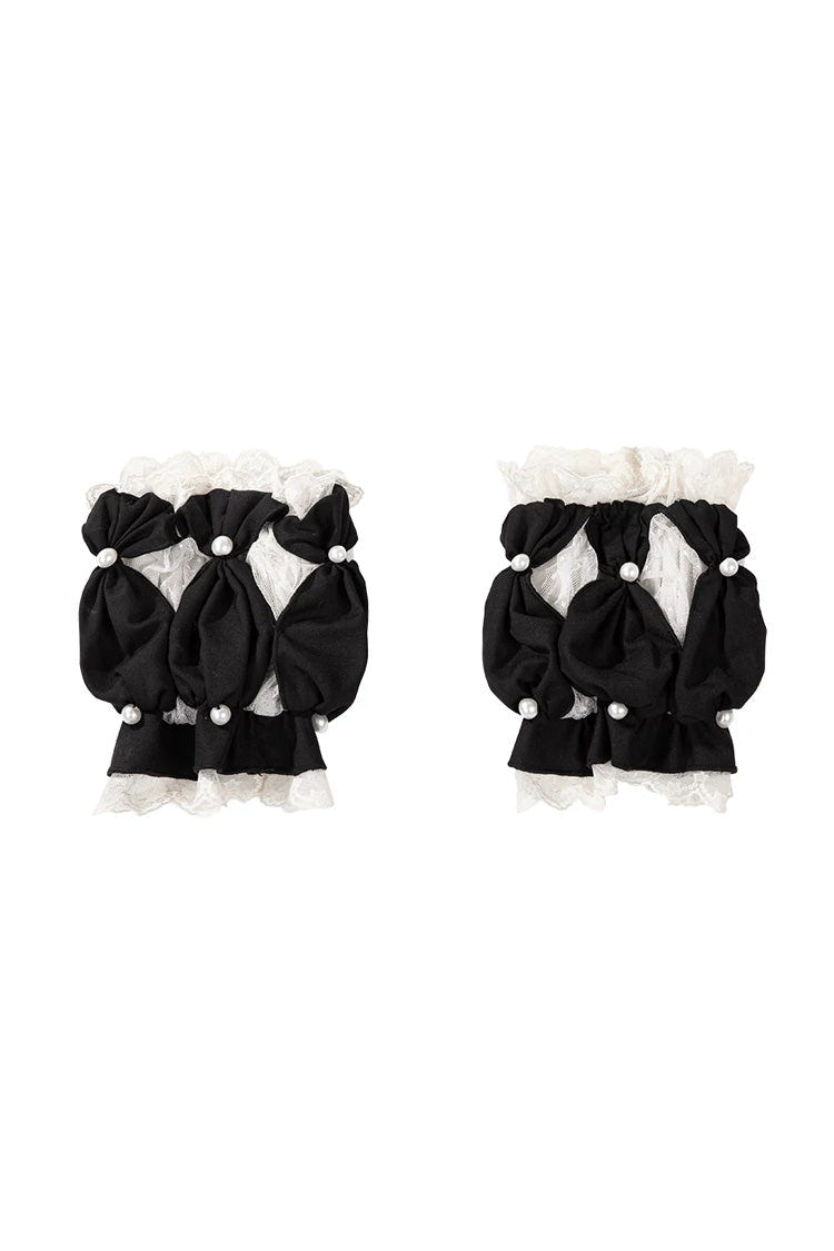 Black/White [Candy Cane] Sleeveless Printed Ruffled Bow Gothic Lolita Skirt Full Set - Hand-Sleeves(Only) - 19