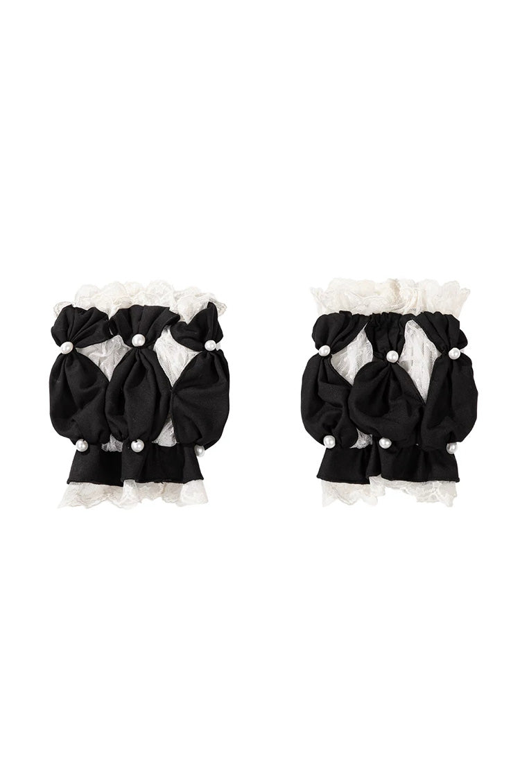 Black/White [Candy Cane] Sleeveless Printed Ruffled Bow Gothic Lolita Skirt Full Set - Hand-Sleeves(Only) - 19