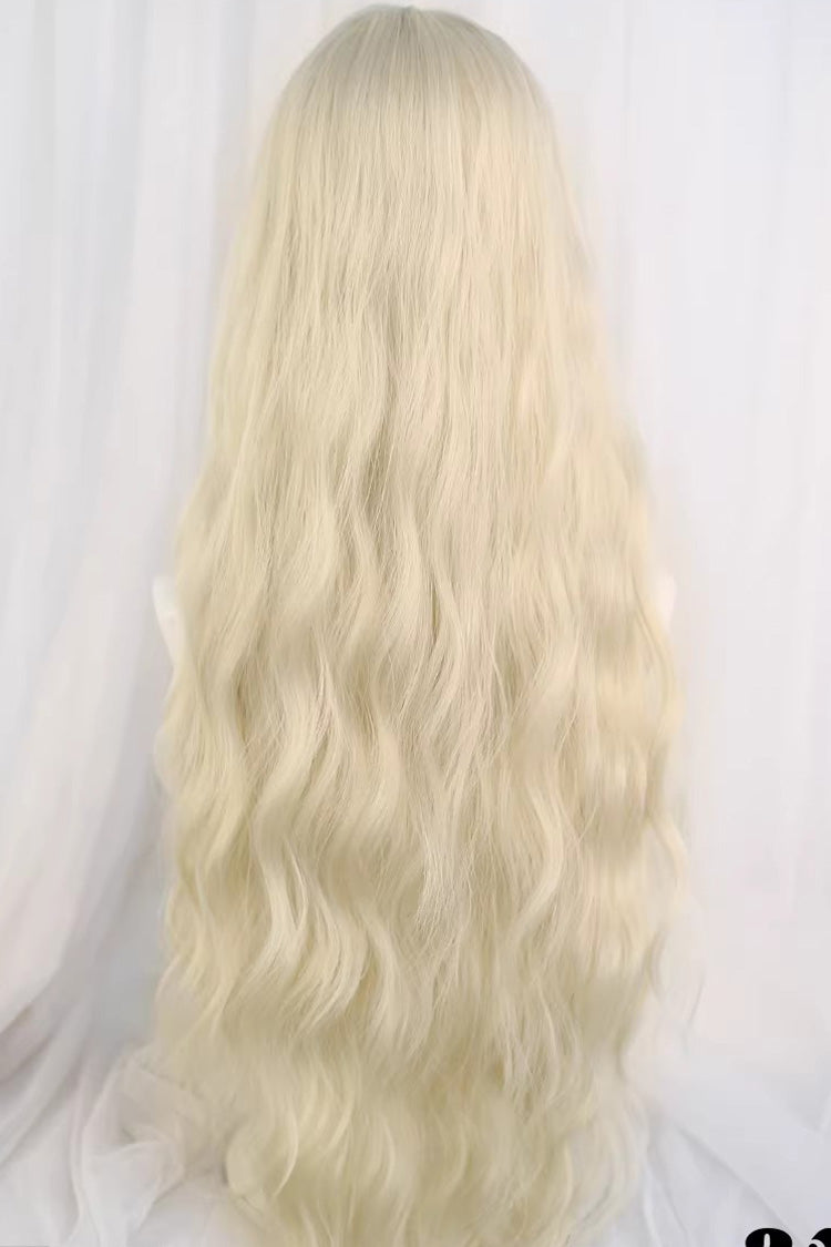 Beige Gold Curtain Bangs Long Curly Hair Sweet Lolita Wig - Product - 3