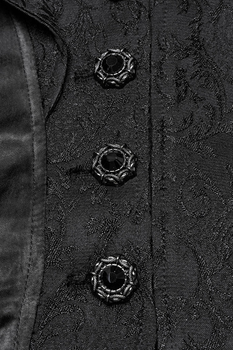 Black Lapel Collar Long Trumpet Sleeves Jacquard Women's Gothic Jacket - Product - 5