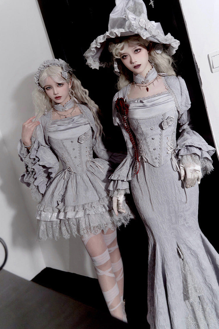 シルバー グレー [Twilight] ティアード フリル 透かし レース ゴシック Witch ロリータスカート 商品画像