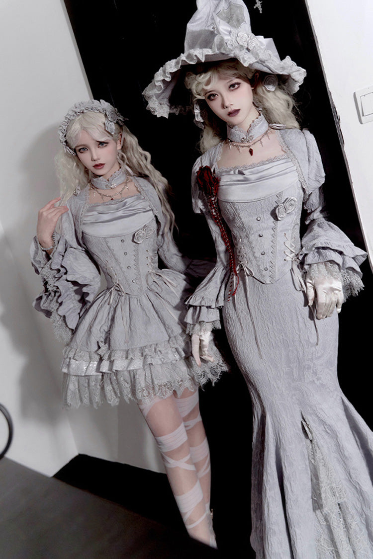 Silver Grey [Twilight] Multi-Layered Ruffle Hollow Lace Gothic Witch Lolita Skirt - Product - 11
