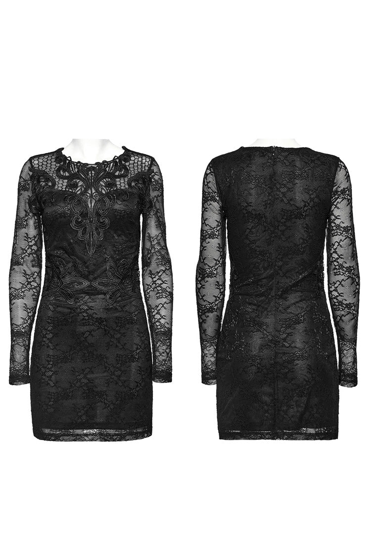 Black Floral Embroidery Lace Women's Gothic Dress - Product - 5