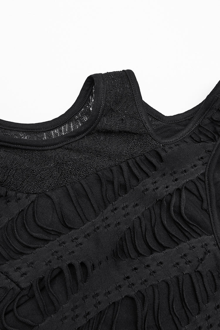 Black Off Shoulder Long Sleeves Spliced Mesh Pleated Women's Punk Top - Product - 6