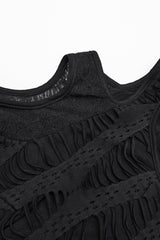 Black Off Shoulder Long Sleeves Spliced Mesh Pleated Women's Punk Top - Product - 6