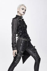 Black Spiked Zipper Up Punk Mesh Womens Coat With Loops - Product - 2
