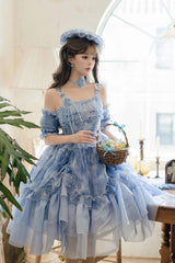 [Goodnight Camellia] Sleeveless Ombre Multi-Layered Printed Ruffled Lace Fishbone Sweet Lolita Jsk Dress 3 Colors - Product - 7
