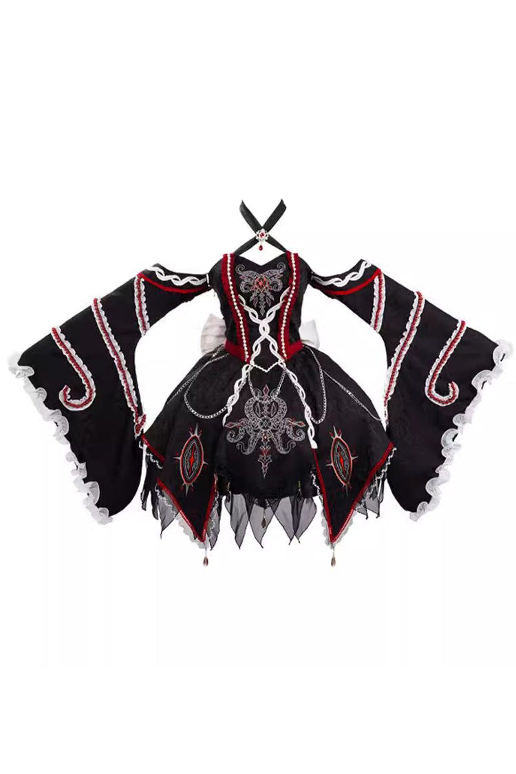 ブラック [Phantom Devourer] オフショルダー ロング 姫袖 プリント 刺繍 ゴシックロリータワンピース 商品画像