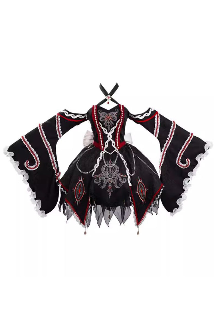 Black [Phantom Devourer] Off Shoulder Long Hime Sleeves Print Embroidery Gothic Lolita Dress - Product - 2