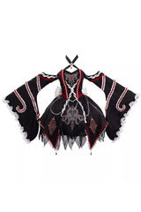Black [Phantom Devourer] Off Shoulder Long Hime Sleeves Print Embroidery Gothic Lolita Dress - Product - 2