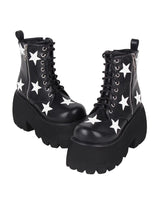 Black Five-pointed Star Print Zipper Punk Lolita Ankle Boots - Product - 5