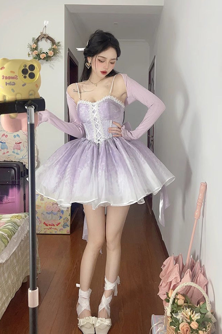 Purple Sleeveless Ruffle Bowknot Sweet Princess Fish Bone Bridesmaid Lolita Jsk Dress - Purple - 1