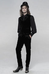 Black Buttons Embroidery Men's Gothic Straight Leg Pants - Product - 4