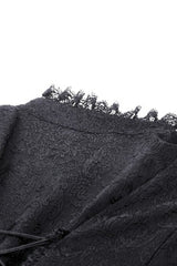 Black Stand Collar Long Trumpet Sleeves Lace Sheer Lace-Up Women's Gothic High Low Tail Coat - Product - 15