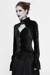 Black Velvet Lantern Sleeves Swallowtail Womens Gothic Blouse - Product - 2