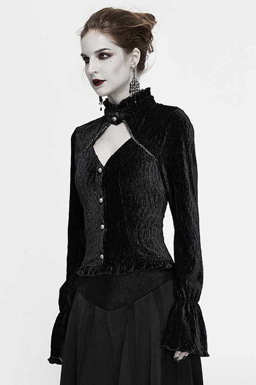 Black Velvet Lantern Sleeves Swallowtail Womens Gothic Blouse - Product - 2