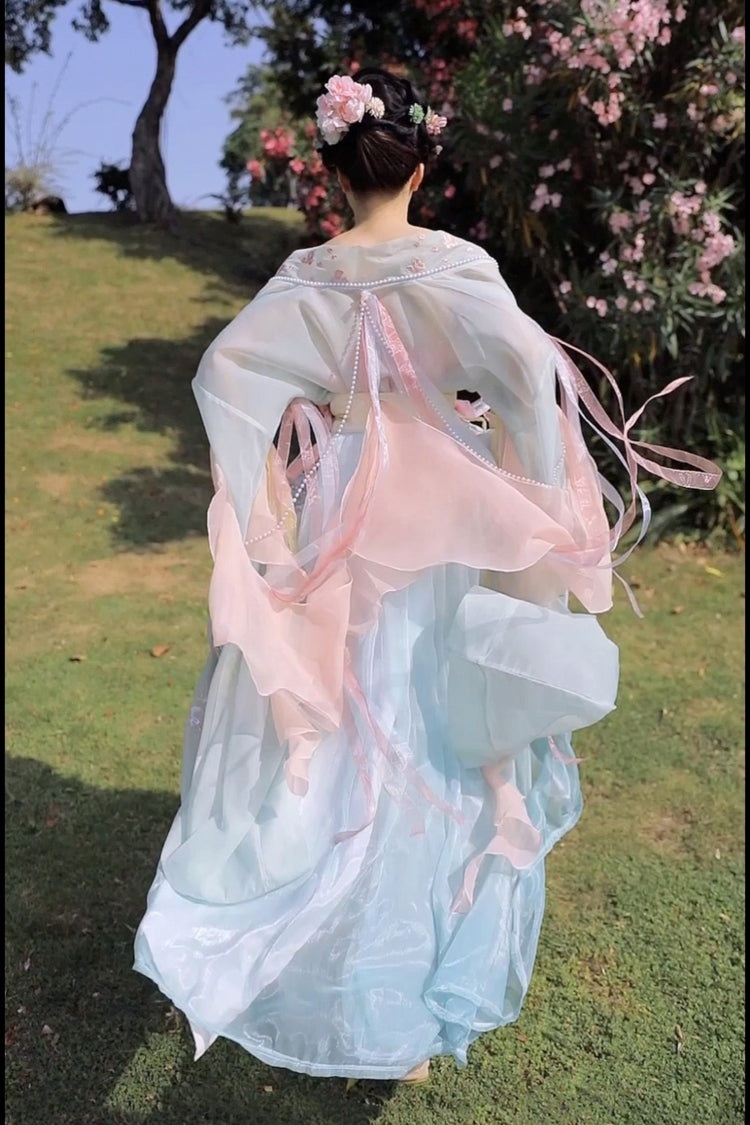 Gorgeous Embroidery With Pearl Accessories Women's Sweet Hanfu Dress Full Set 3 Colors - Product - 8