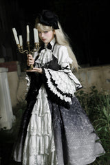 Black/White Print Bone Magic Ruffle Cardigan Lace Classic Gothic Princess Lolita Jsk Dress - Product - 11