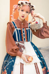 Blue/Brown Christmas Bread Squirrel Gift Print Cardigan Bowknot Multi-Layer Ruffled Sweet Lolita JSK Dress - Product - 2