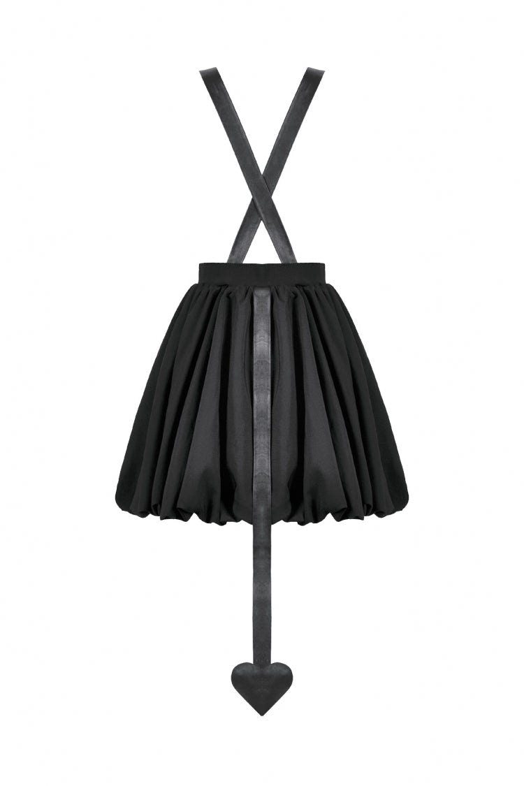 Black Bat Wing Buckled Women's Gothic Suspender Dress Graduation Dress with Tail - Product - 13