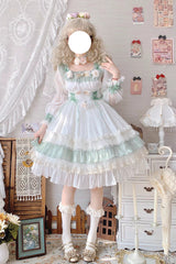 Green [Spring of Boliya] Long Sleeves Multi-Layered Ruffle Bowknot Lace Lace-Up Sweet Princess Lolita Dress - Product - 19