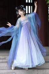 Purple Embroidery Lace Women's Classic Hanfu Dress Full Set - Product - 2