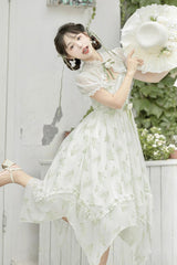 Lily of the Valley Spring Short Sleeves Jacquard Print Bowknot Irregular Sweet Lolita Jsk Dress - Product - 7