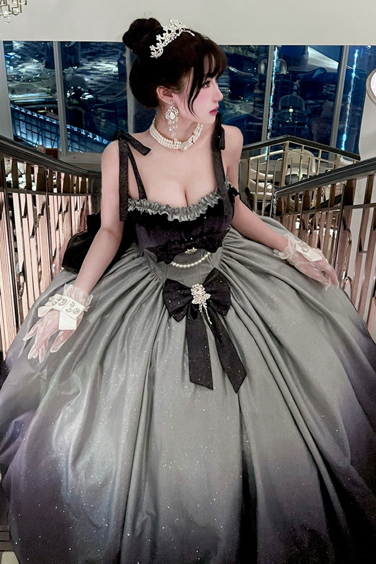 Blue [Fantasy Sea Star River] Sleeveless Print Ruffle Hot Stamping Bowknot Lace Sweet Gorgeous Lolita Jsk Dress - Product - 2