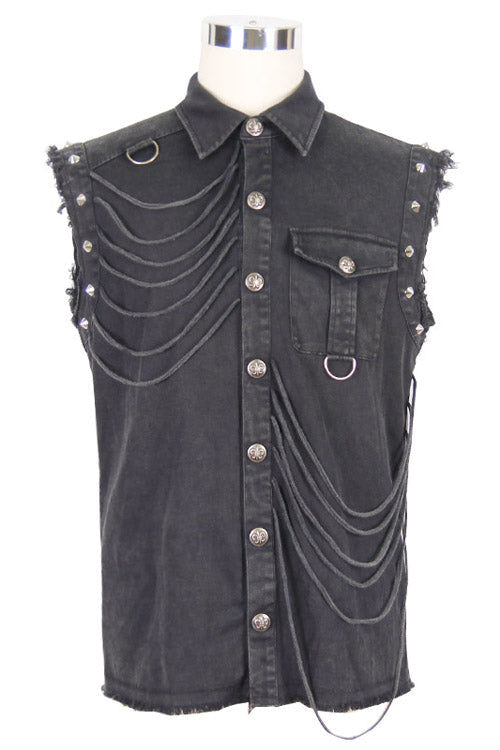 Black Rock Unedged Sleeveless Faded Mens Punk Blouse - Product - 4